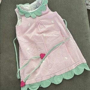 Pink and Green Sleeveless Dress with Scalloped Edges